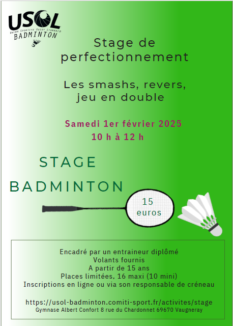 Stage de perfectionnement samedi 1er février 2025